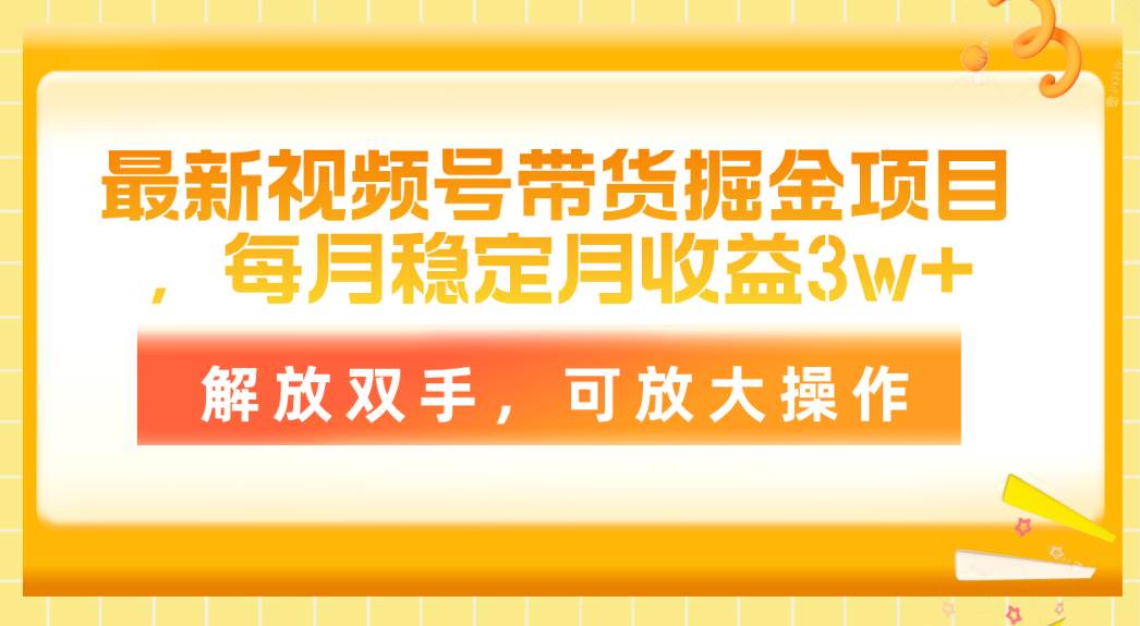 最新视频号带货掘金项目，每月稳定月收益3w+，解放双手，可放大操作-飞鱼网创