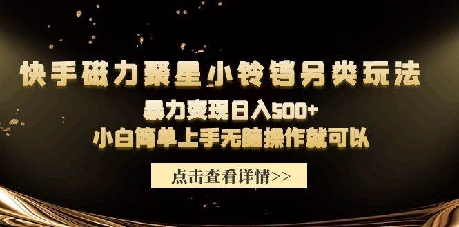 快手磁力聚星小铃铛另类玩法，暴力变现日入500+小白简单上手无脑操作就可以-飞鱼网创