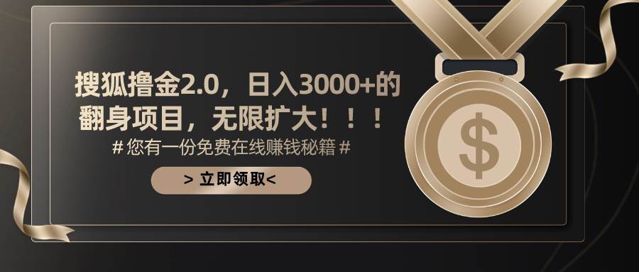 搜狐撸金2.0日入3000+，可无限扩大的翻身项目-飞鱼网创