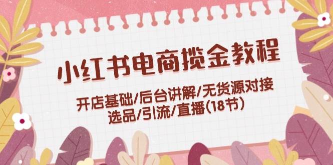 小红书电商揽金教程：开店基础/后台讲解/无货源对接/选品/引流/直播(18节)-飞鱼网创