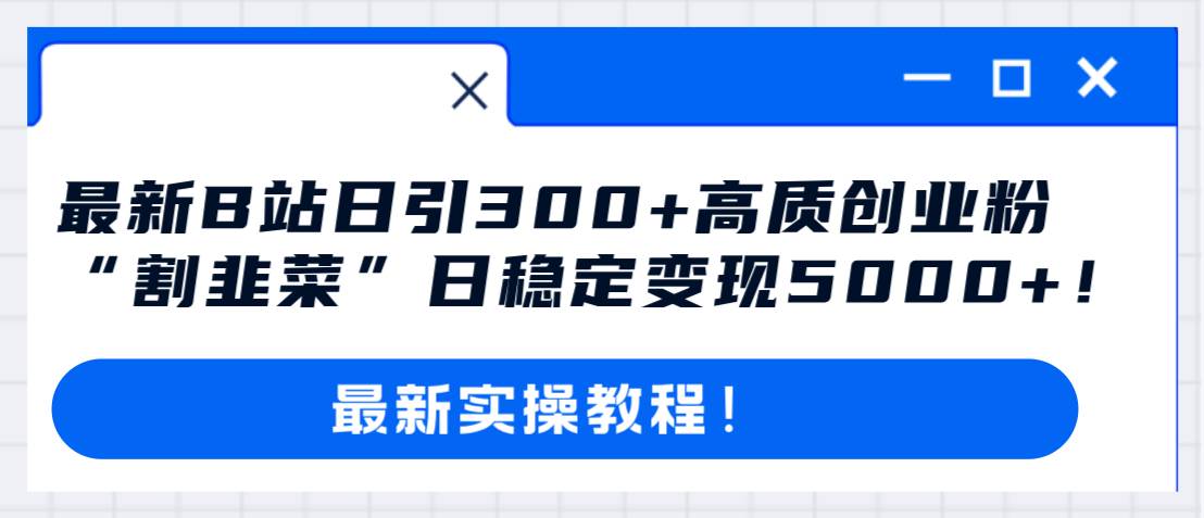 最新B站日引300+高质创业粉教程！“割韭菜”日稳定变现5000+！-飞鱼网创