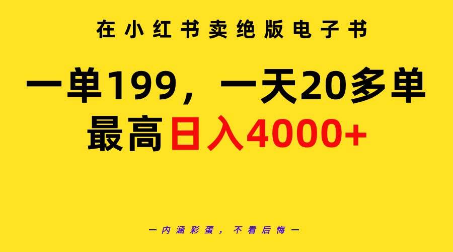 在小红书卖绝版电子书，一单199 一天最多搞20多单，最高日入4000+教程+资料-飞鱼网创