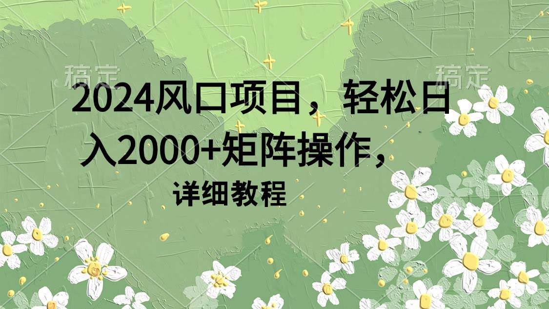 2024风口项目，轻松日入2000+矩阵操作，详细教程-飞鱼网创