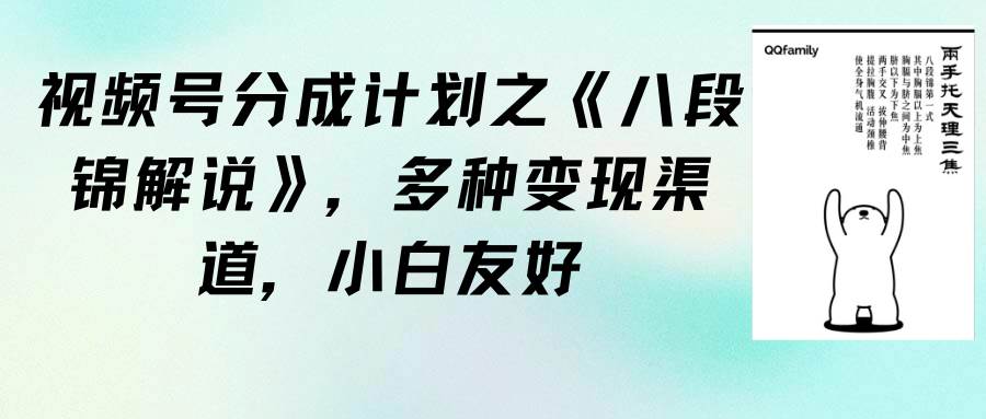 视频号分成计划之《八段锦解说》，多种变现渠道，小白友好（教程+素材）-飞鱼网创