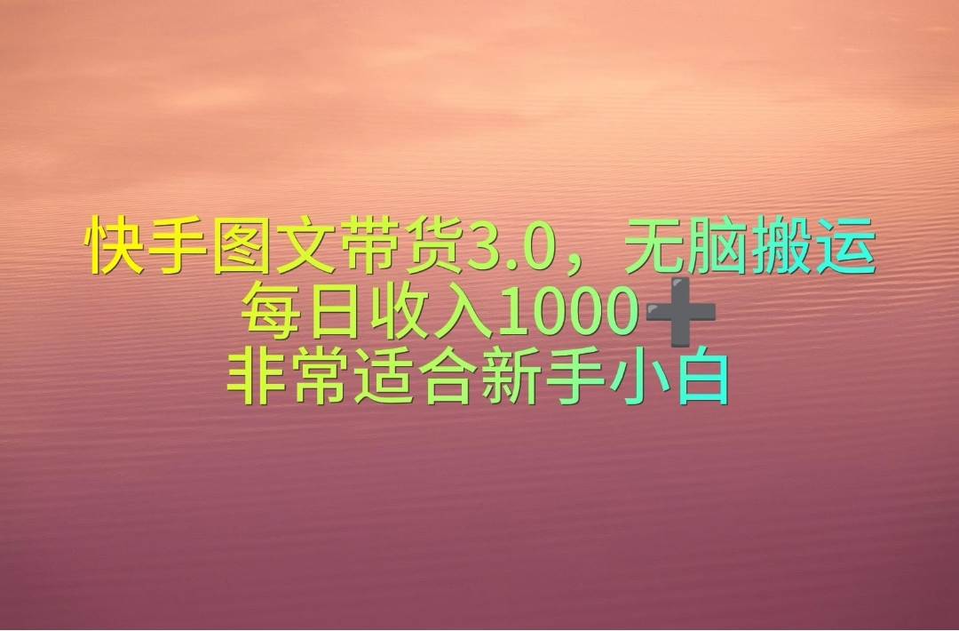 快手图文带货3.0，无脑搬运，每日收入1000＋，非常适合新手小白-飞鱼网创