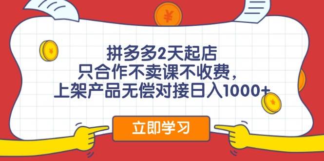 拼多多2天起店，只合作不卖课不收费，上架产品无偿对接日入1000+-飞鱼网创