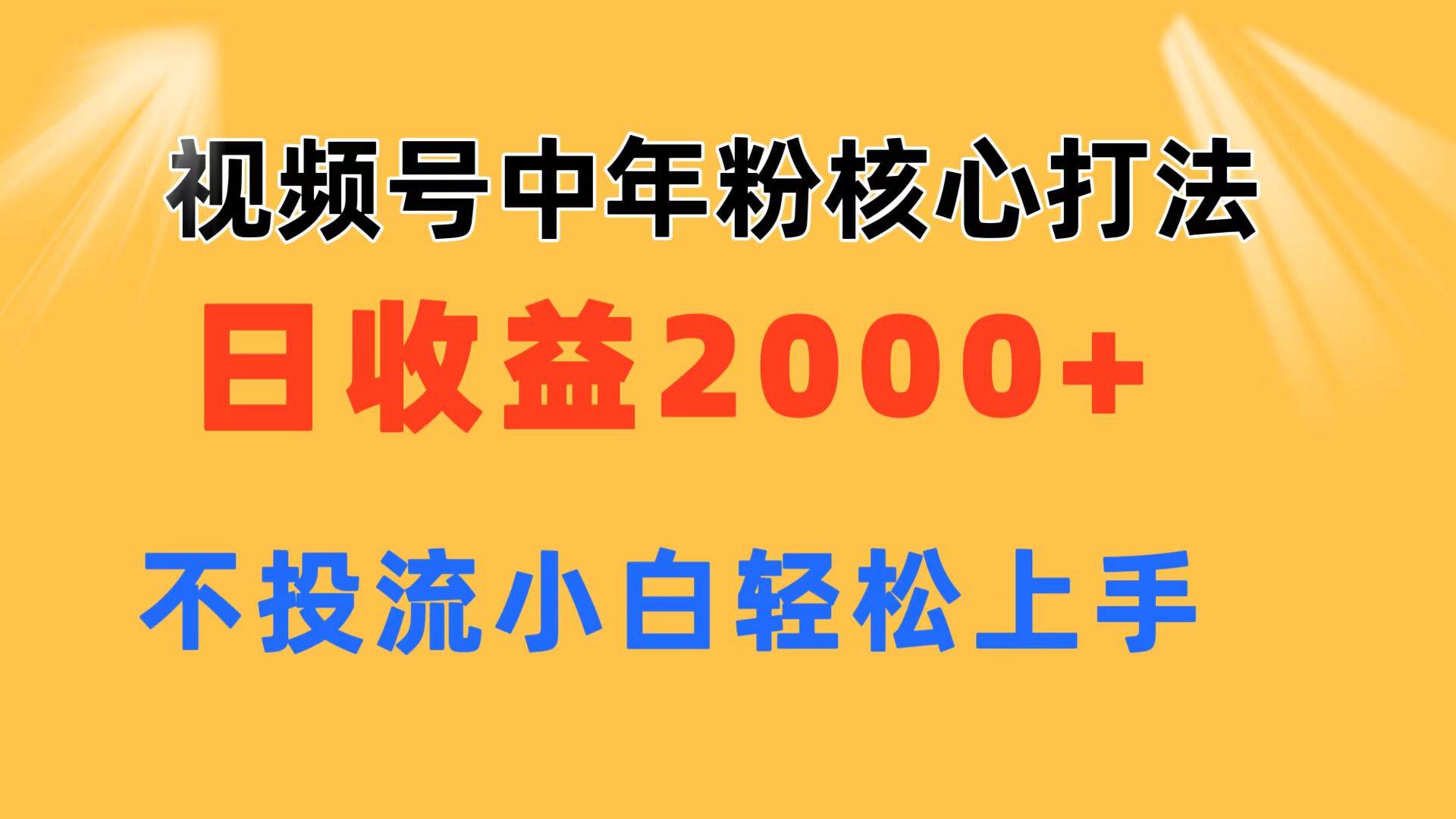 视频号中年粉核心玩法 日收益2000+ 不投流小白轻松上手-飞鱼网创