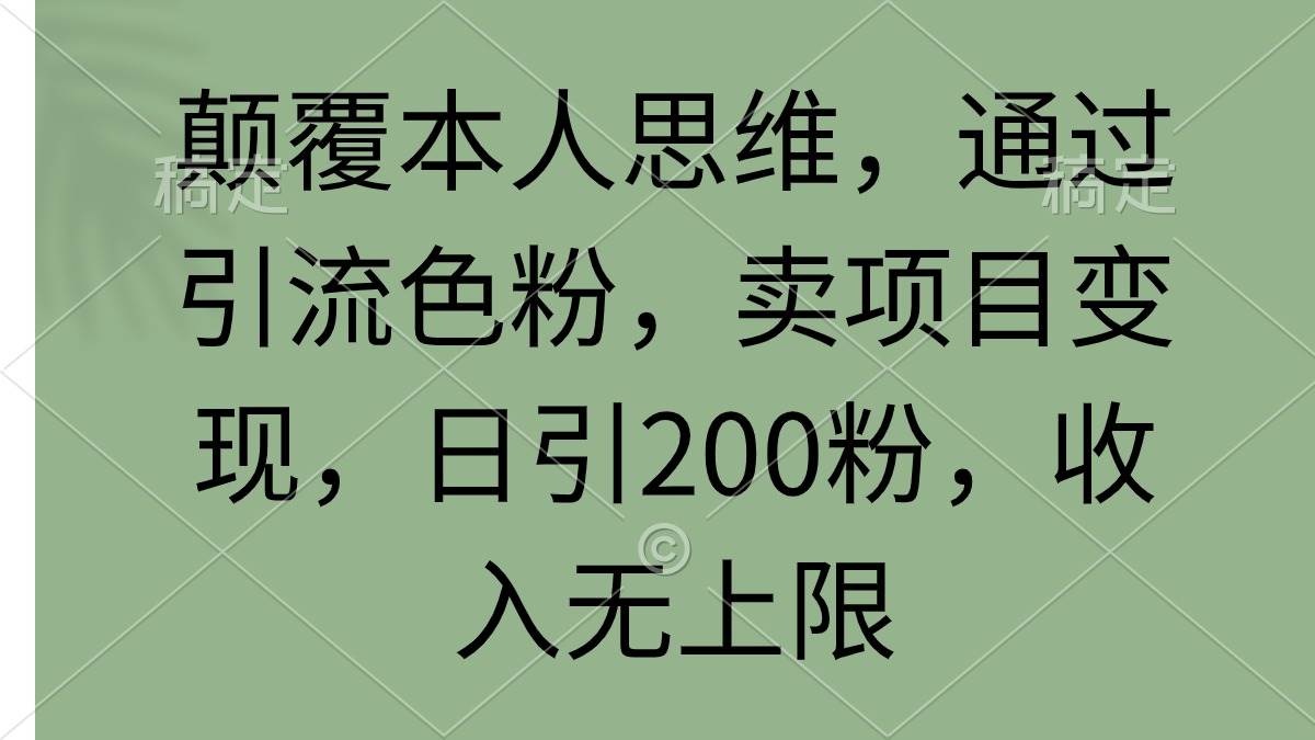 颠覆本人思维，通过引流色粉，卖项目变现，日引200粉，收入无上限-飞鱼网创