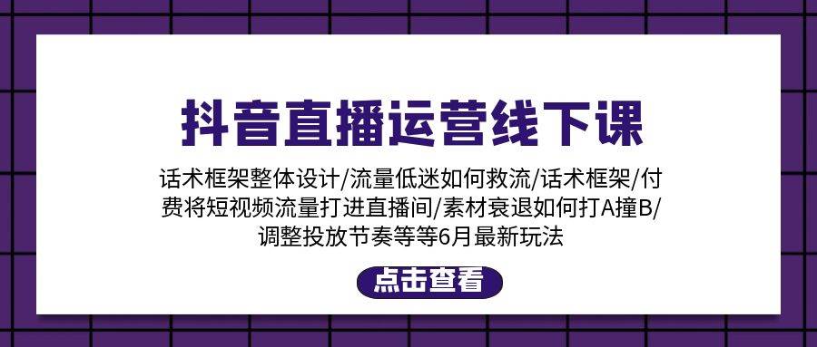 抖音直播运营线下课：话术框架/付费流量直播间/素材A撞B/等6月新玩法-飞鱼网创