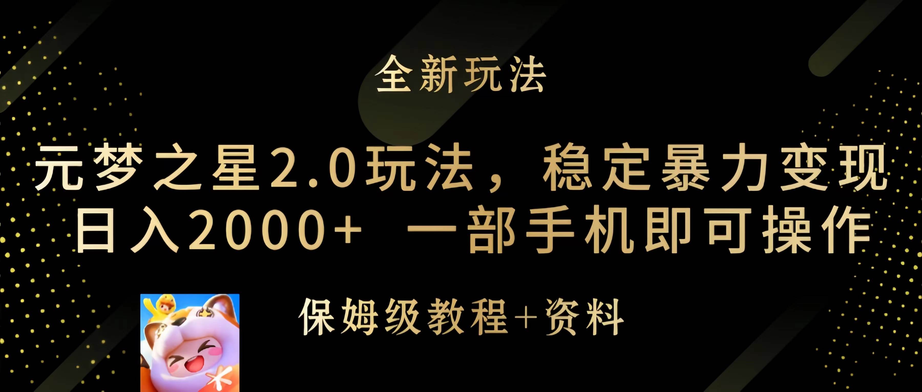 元梦之星2.0玩法，稳定暴力变现，日入2000+，一部手机即可操作-飞鱼网创