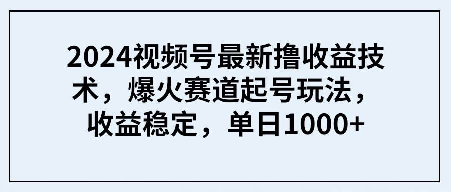 2024视频号最新撸收益技术，爆火赛道起号玩法，收益稳定，单日1000+-飞鱼网创