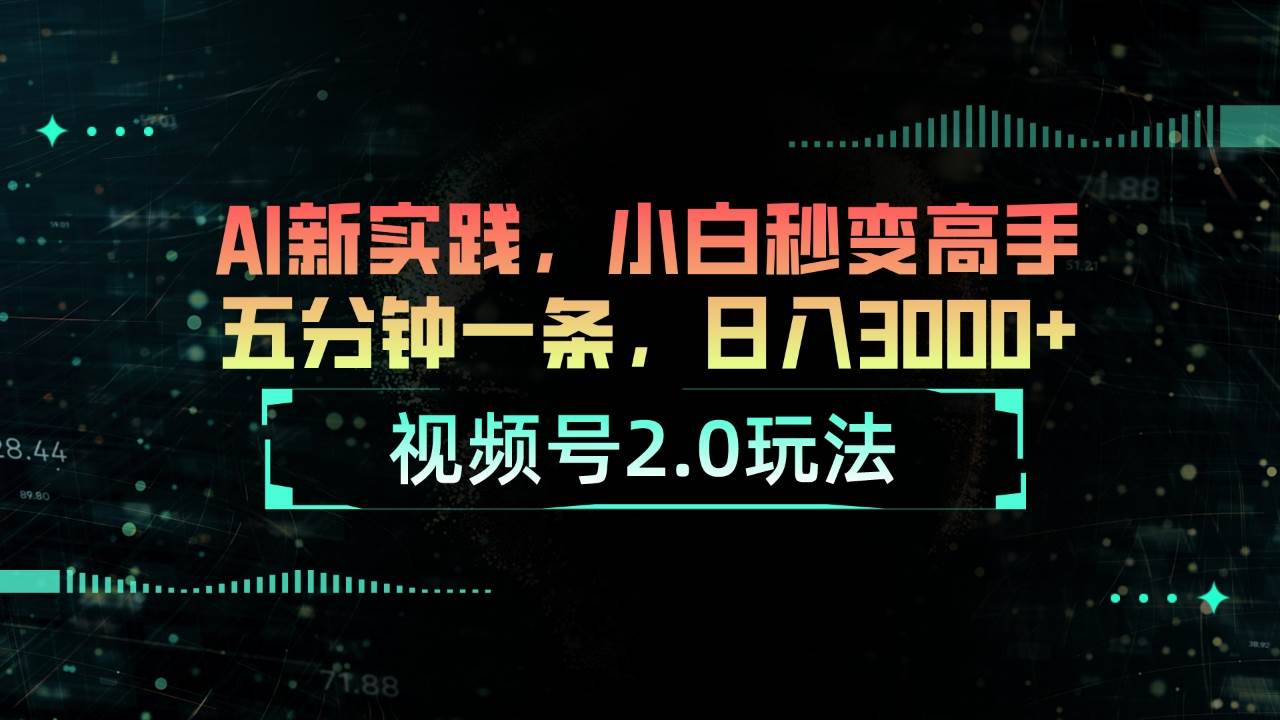 视频号2.0玩法 AI新实践，小白秒变高手五分钟一条，日入3000+-飞鱼网创