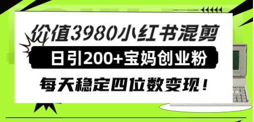 价值3980小红书混剪日引200+宝妈创业粉，每天稳定四位数变现！-飞鱼网创