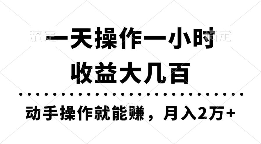 一天操作一小时，收益大几百，动手操作就能赚，月入2万+教学-飞鱼网创