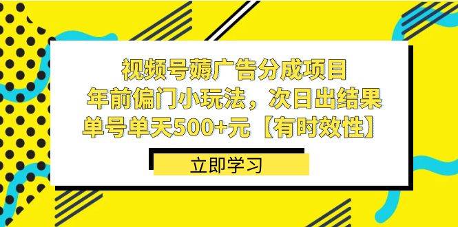 视频号薅广告分成项目，年前偏门小玩法，次日出结果，单号单天500+元【有时效性】-飞鱼网创