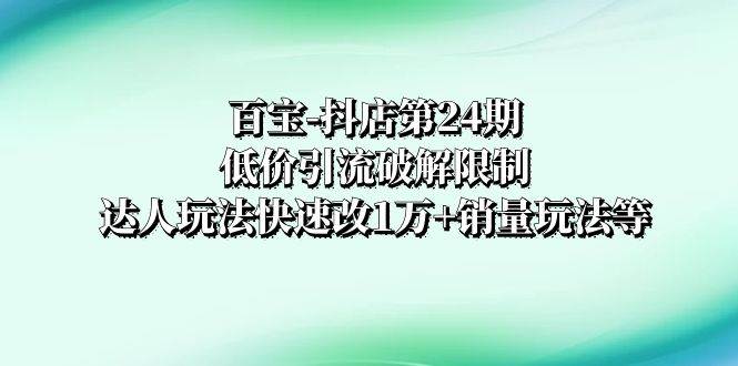 百宝-抖店第24期：低价引流破解限制，达人玩法快速改1万+销量玩法等-飞鱼网创