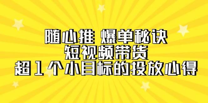 随心推 爆单秘诀，短视频带货-超1个小目标的投放心得（7节视频课）-飞鱼网创