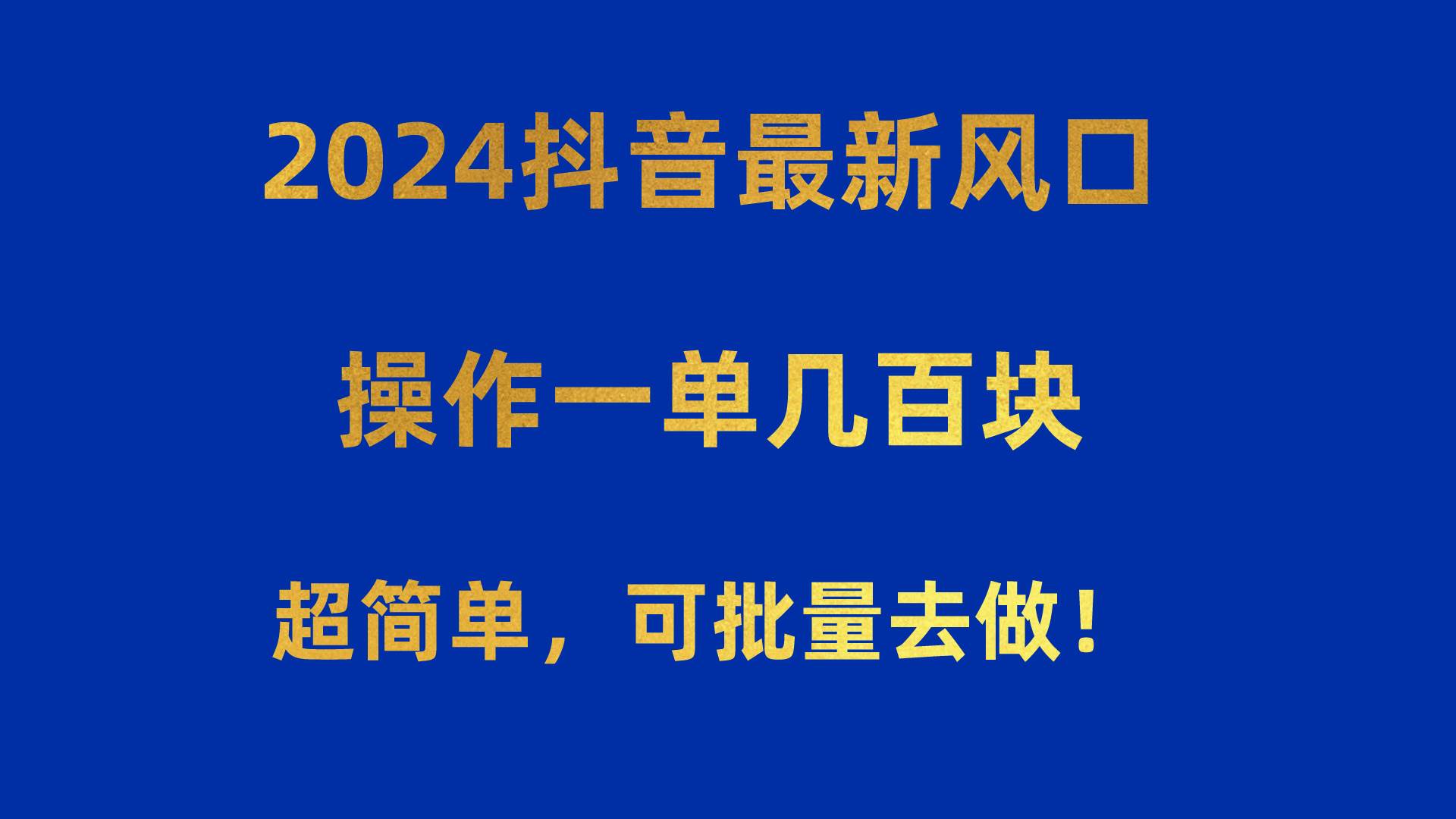 2024抖音最新风口！操作一单几百块！超简单，可批量去做！！！-飞鱼网创