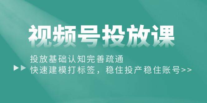 视频号投放课：投放基础认知完善疏通，快速建模打标签，稳住投产稳住账号-飞鱼网创