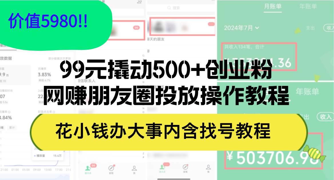 99元撬动500+创业粉，网赚朋友圈投放操作教程价值5980！花小钱办大事内…-飞鱼网创