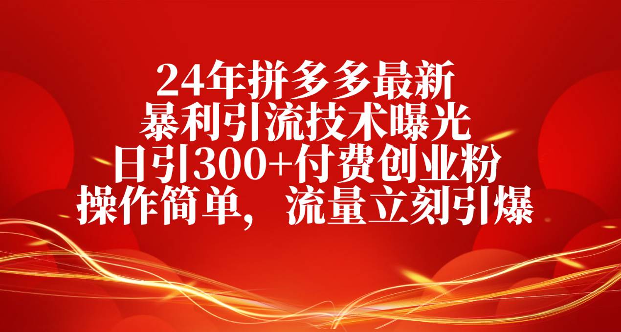 24年拼多多最新暴利引流技术曝光，日引300+付费创业粉，操作简单，流量…-飞鱼网创