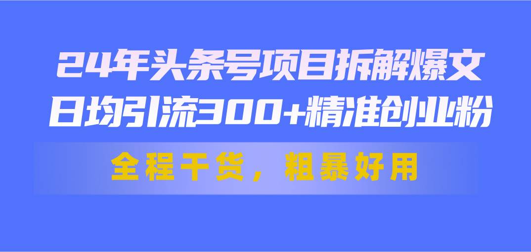 24年头条号项目拆解爆文，日均引流300+精准创业粉，全程干货，粗暴好用-飞鱼网创