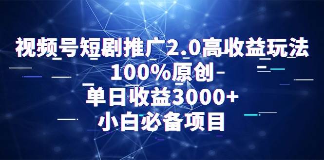 视频号短剧推广2.0高收益玩法，100%原创，单日收益3000+，小白必备项目-飞鱼网创