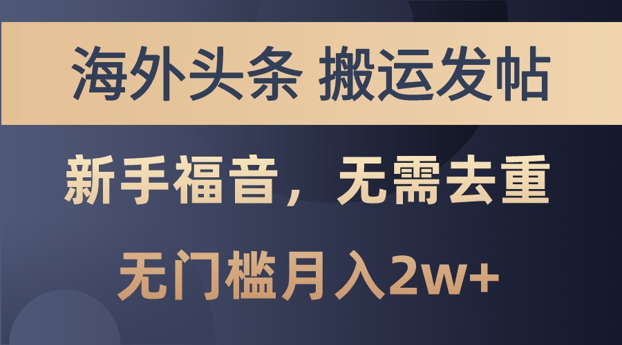 海外头条撸美金，搬运发帖，新手福音，甚至无需去重，无门槛月入2w+-飞鱼网创