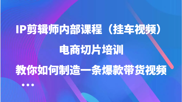 IP剪辑师内部课程（挂车视频），电商切片培训，教你如何制造一条爆款带货视频（更新）-飞鱼网创