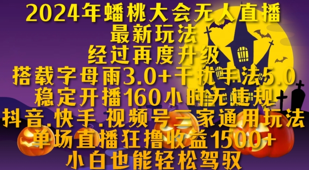 2024年蟠桃大会无人直播最新玩法，稳定开播160小时无违规，抖音、快手、视频号三家通用玩法-飞鱼网创