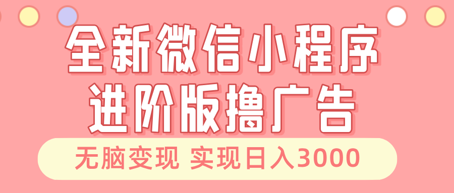 全新微信小程序进阶版撸广告 无脑变现睡后也有收入 日入3000＋-飞鱼网创