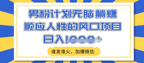 男粉计划无脑躺Z，顺应人性的风口项目，谁发谁火，加爆微信，日入多张【揭秘】-飞鱼网创